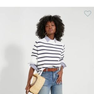TUCKERNUCK Ivory and Navy Cotton Striped Bryant Sweater